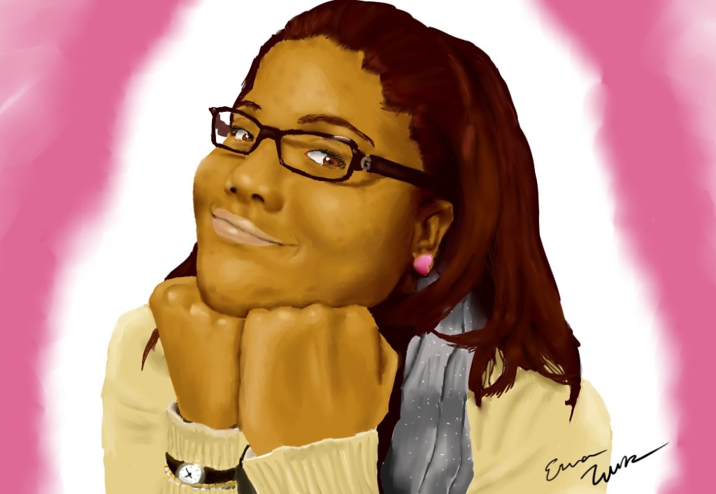 A posed image of the author's sister using the paint tool Sai.