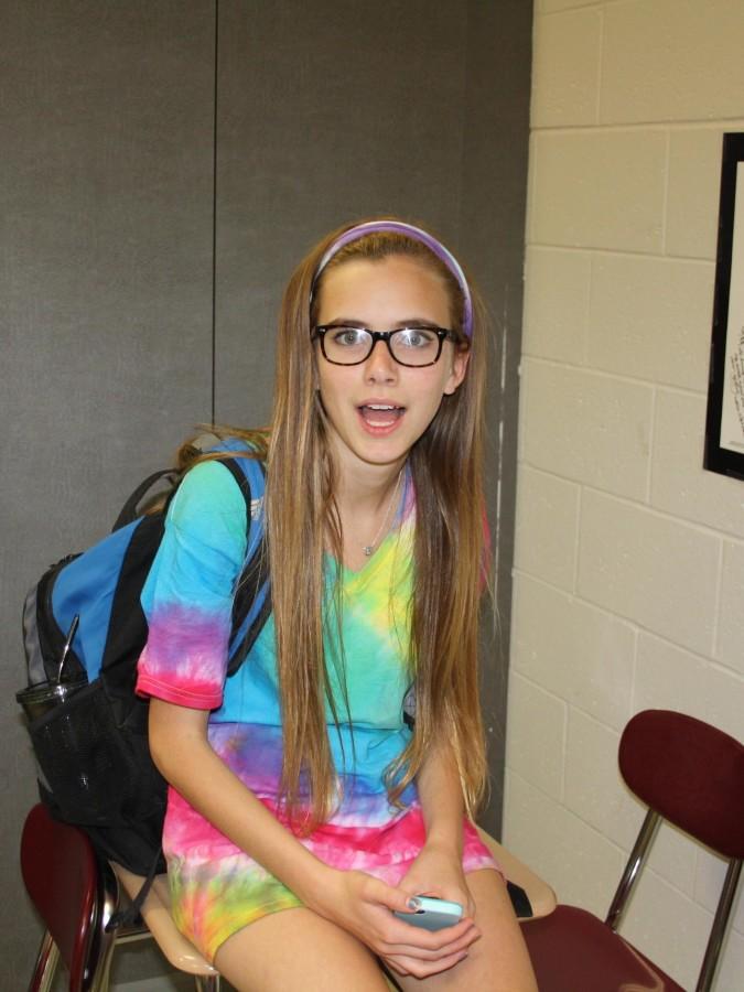 Lydia Ochs (12) is mind boggled by her tie dye in Mrs. Jespersens 8th hour AP Literature class.