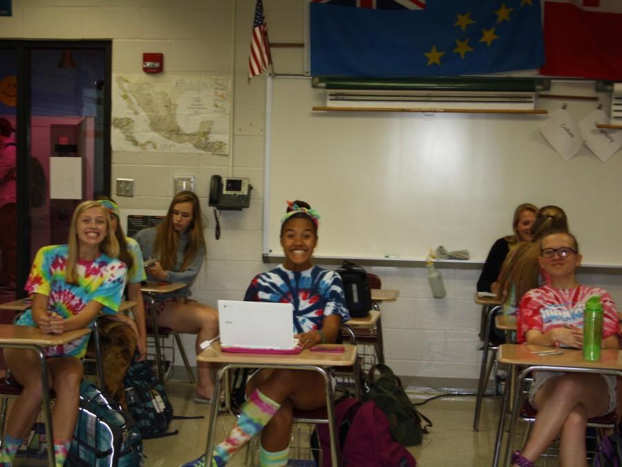Students in Mr. Suess 7th hour Human Geography calss show their tie dye spirit!