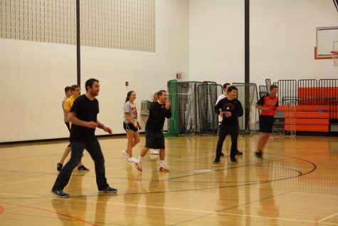 Mr. Lawler gets into the dodgeball tournament to help out his team. 