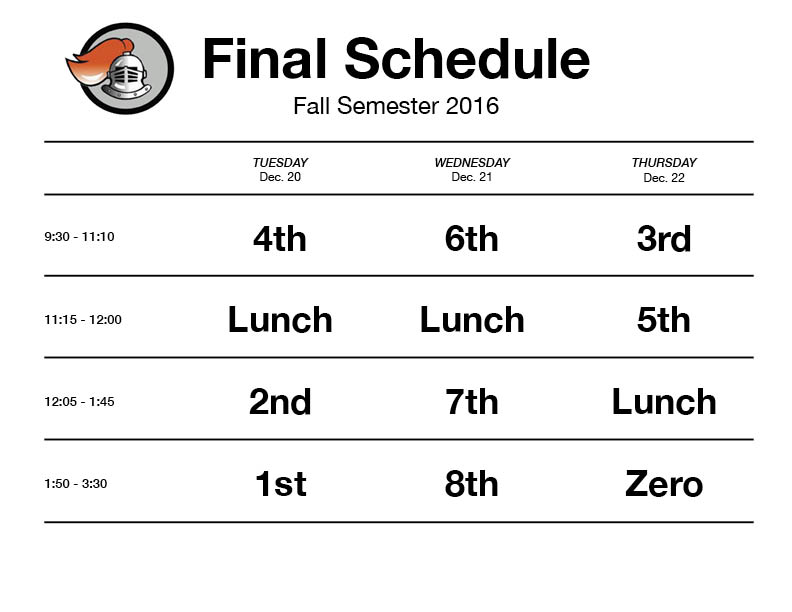 First semester 2016 finals schedule