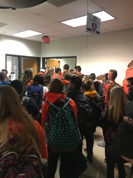 A shot from the halls outside of a classroom during passing periods.