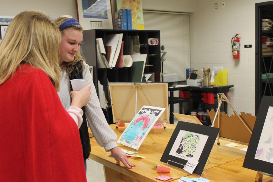 Friends and family of art students were invited to the art show.