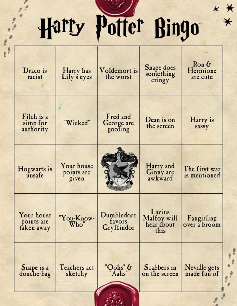 Harry Potter Bingo Card Ravenclaw – Inkspot