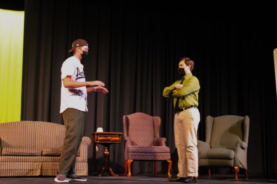 Ethan Scott (22) as Sammy and Andrew Short (22) as Irv Weinstein in The Comedy. In this mini-play, Scotts character Sammy provides Shorts character Irv with advice on how to win over a once-colleague-turned- enemys wife.