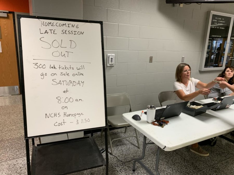 Mrs. Megan Freymann, co-Senior Class Board sponsor, sold Homecoming dance tickets during 4th hour lunch Wednesday when the alloted 700 in-person tickets to the second session sold out.