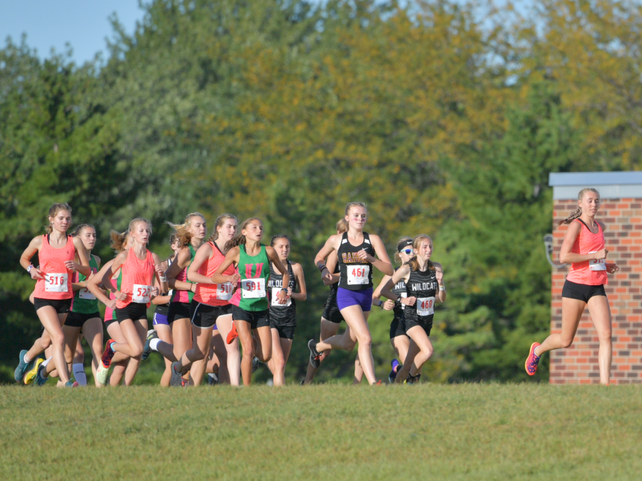 Ali Ince leads the field early in the Randy Sharer Intercity Meet on Sep. 22. 
Communitys girls would finish 2nd in Intercity behind West. 