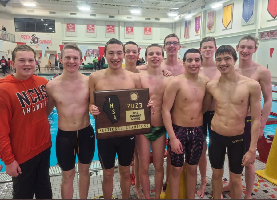 The+boys+swim+team+earned+its+second+straight+Sectional+title+and+advanced+seven+competitors+to+State+at+the+Pekin+Sectional+Meet+on+Feb.+18.%0ACoach+Heather+Budak+was+named+Sectional+Coach+of+the+Year+at+the+competition.+