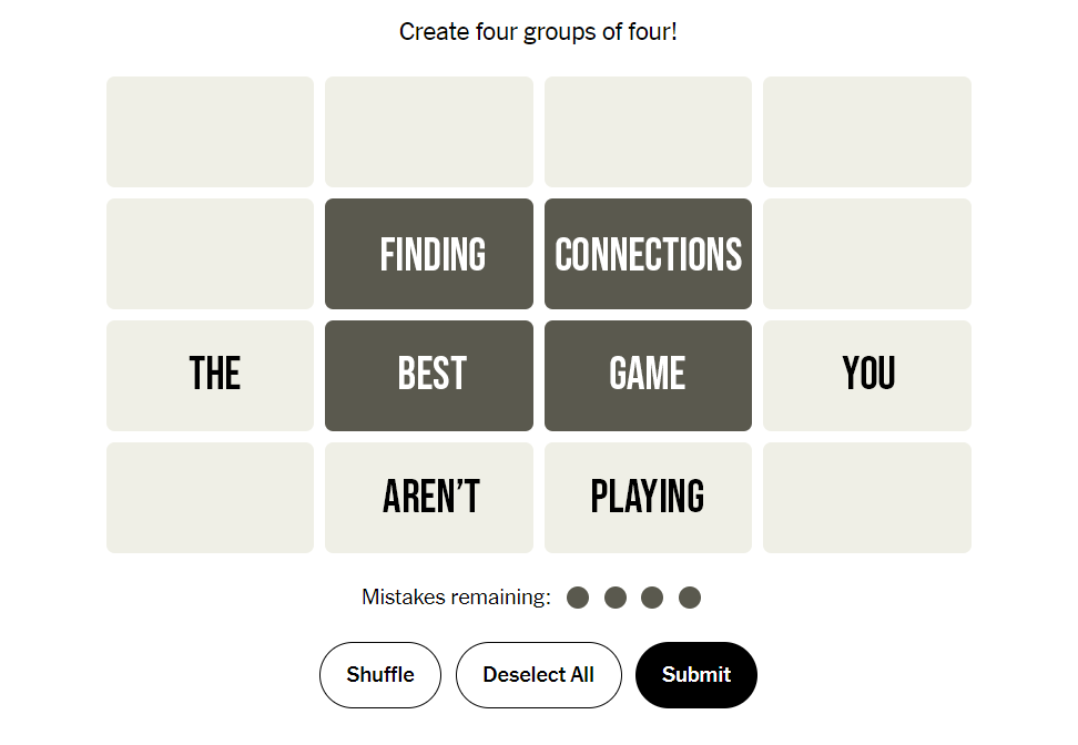 Connections, the newest of New York Times game offerings, is the best game you arent playing, according to the Inkspots B.J. Dumas. 
Screenshot // New York Times