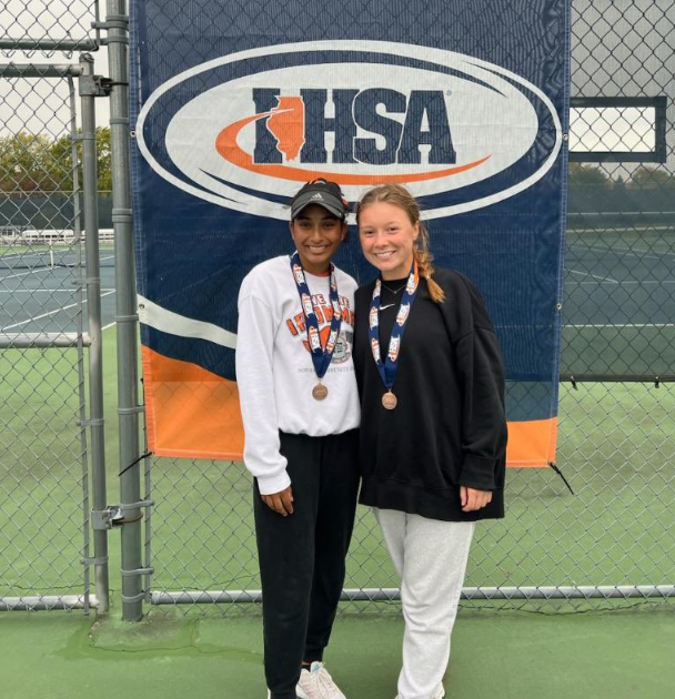 Seniors Kruthi Sudhir and Anna Mayes competed at State the last three seasons the IHSA Tennis Finals were held. This season, they made school history by finishing fourth. 

Photo Courtesy of: Iron Athletics Instagram // @Iron_Athletics1
