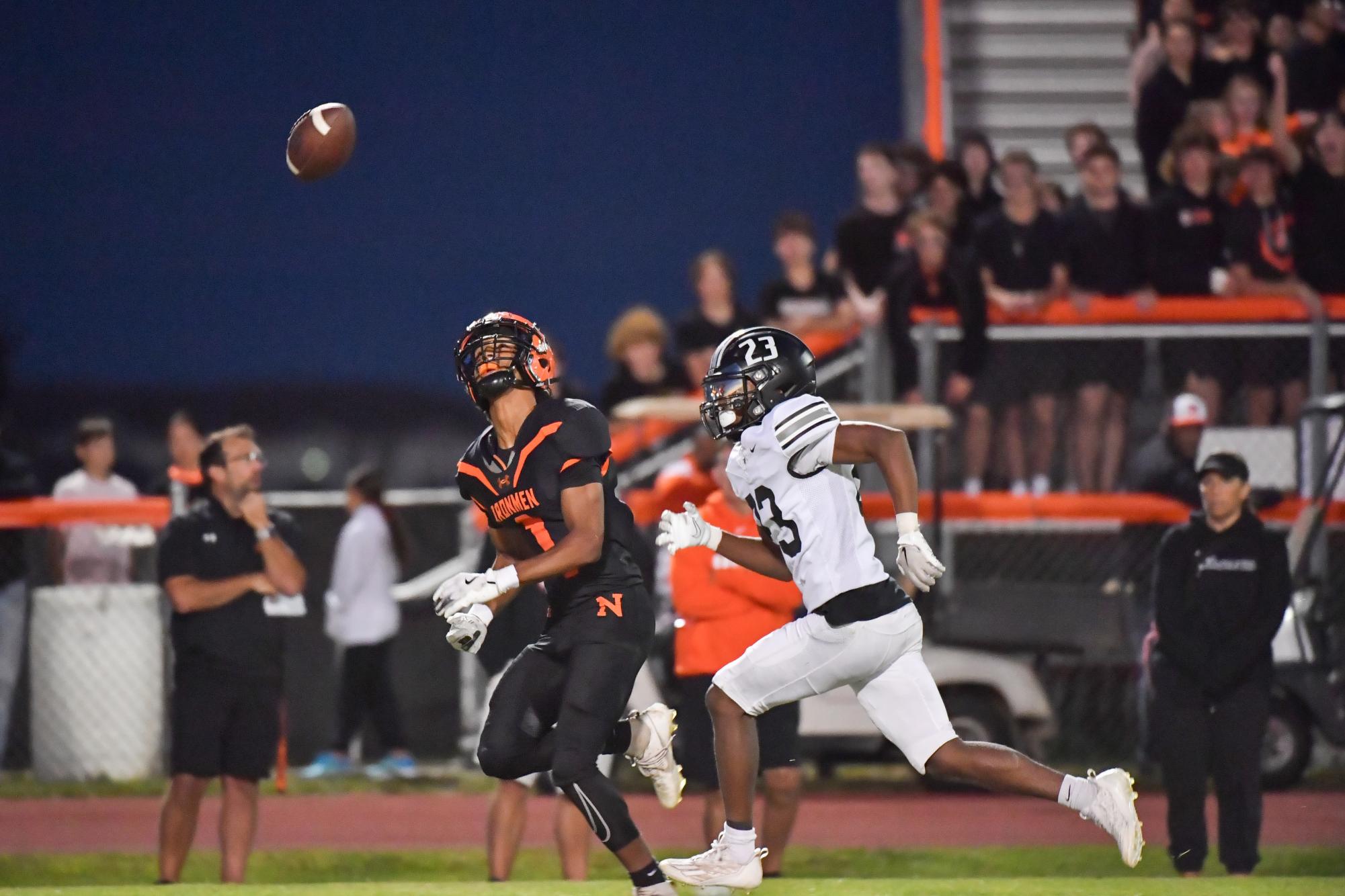 Ivo Austin, shown here hauling a pass against Normal West, looks to play an expanded role in Friday's game against the Kankakee Kays.
Photo Courtesy of: Mr. Jeff Christopherson